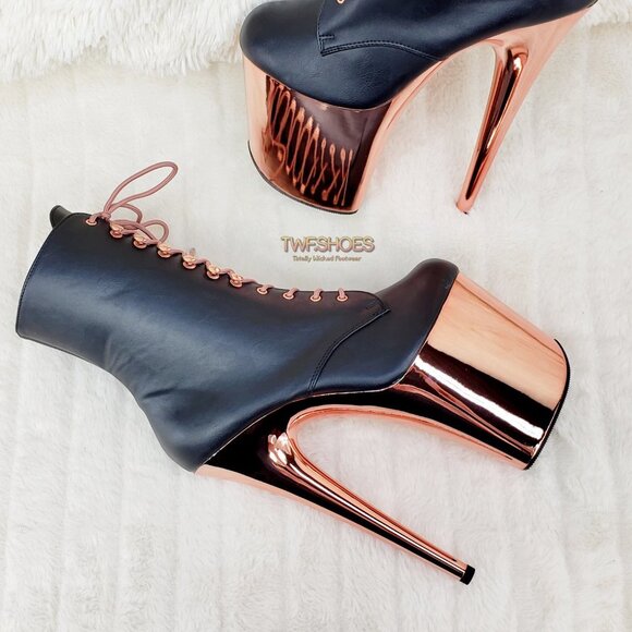Pleaser Rose Gold Platform 8" Heels Ankle Boots Flamingo 1020 - Picture 10 of 13